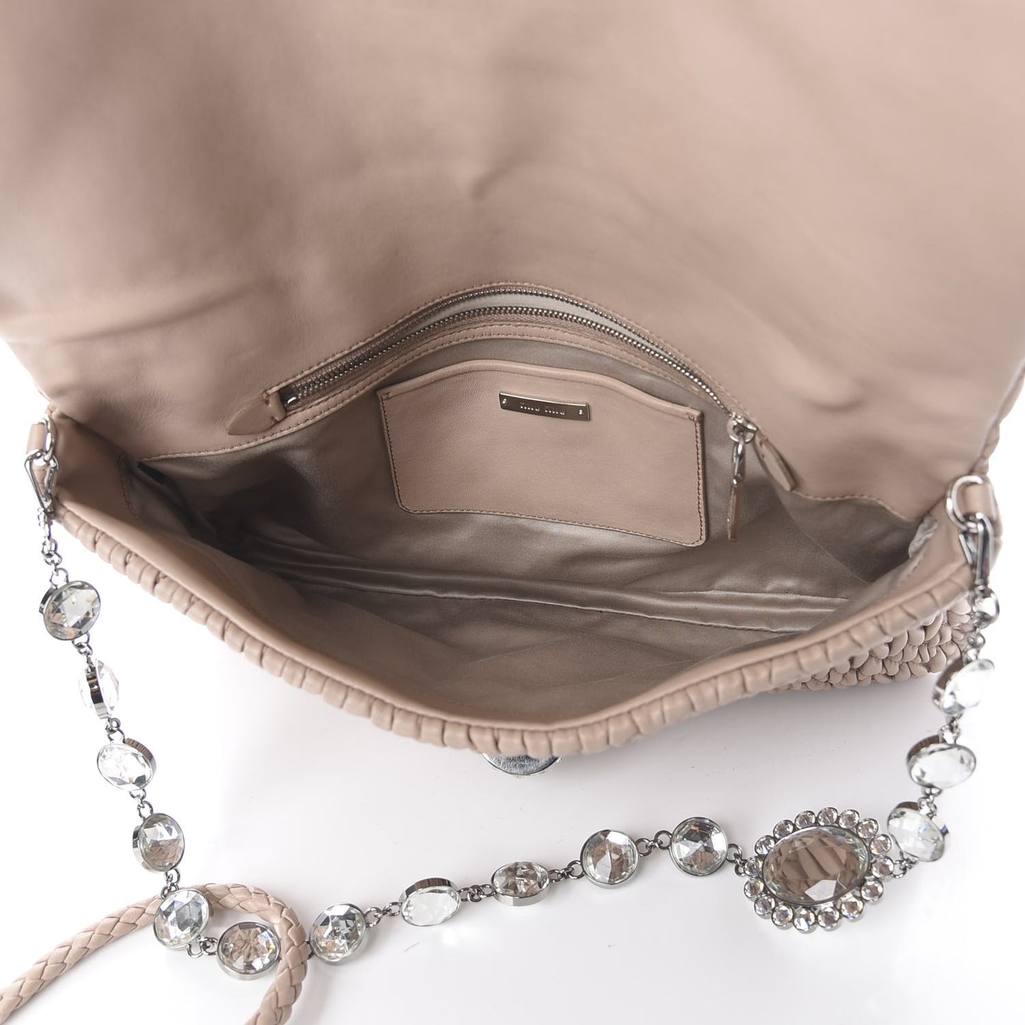 Nappa Matelasse Crystal Flap Clutch Cammeo