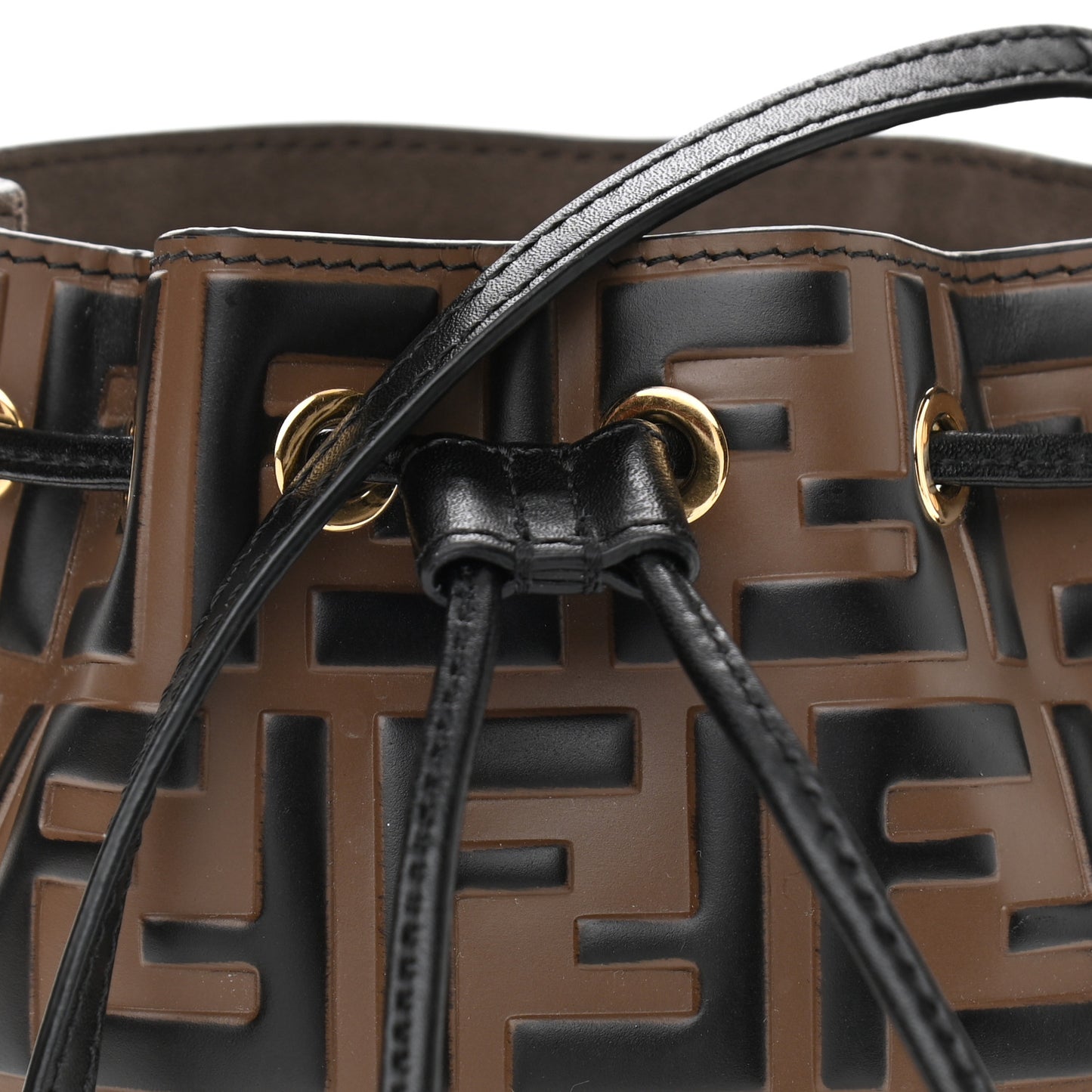 Vitello Liberty F is Fendi Bi-Color FF 1974 Embossed Mini Mon Tresor Bucket Bag Maya Black