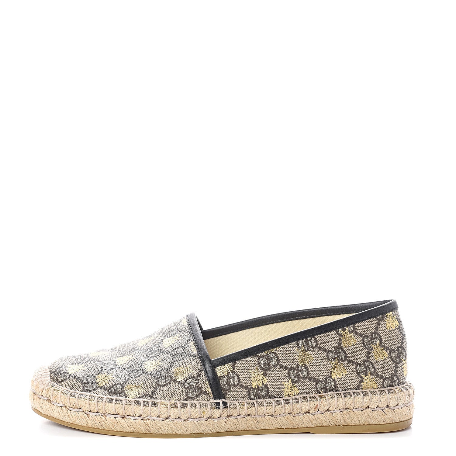 Gucci GG Supreme Monogram Bees Espadrille Flats 38.5 Beige Ebony Oro Black 1 of 7
