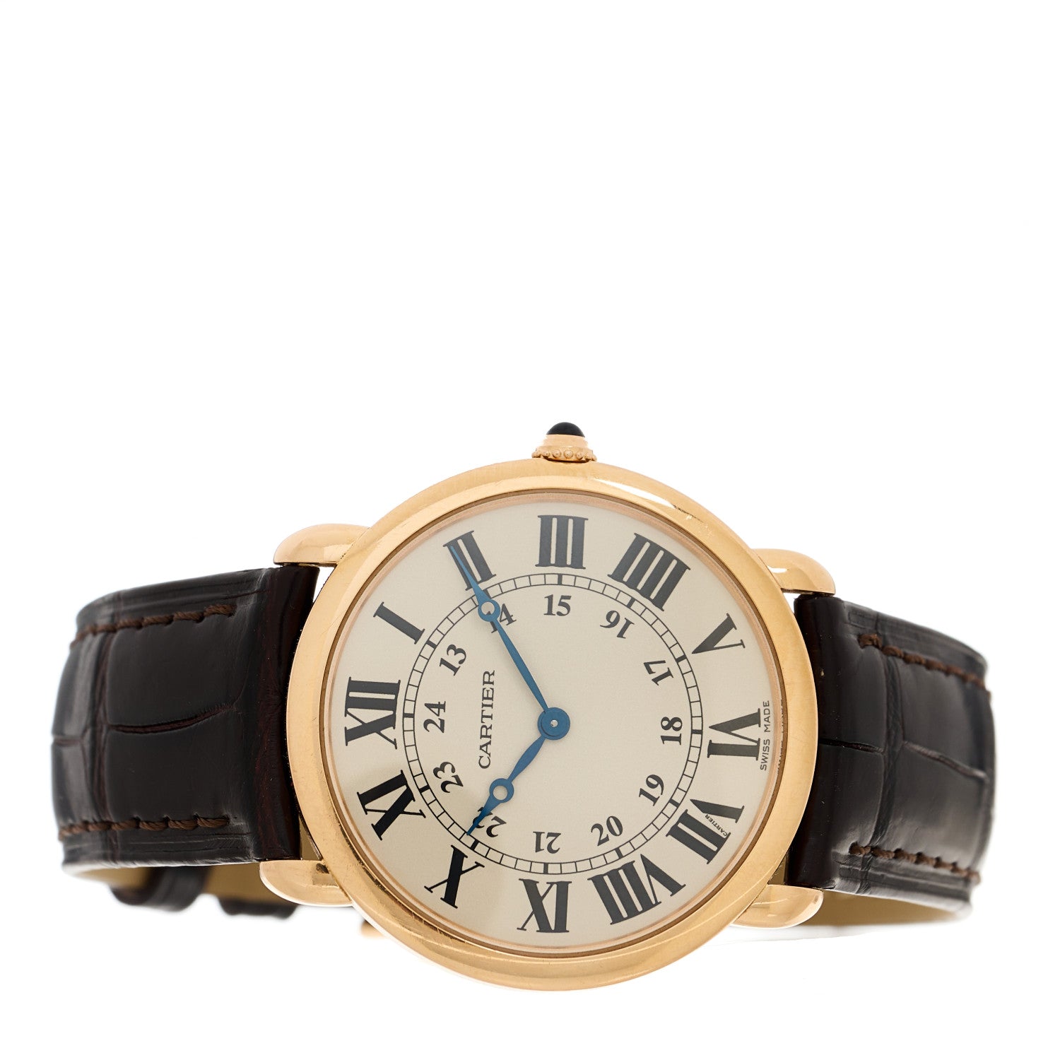 Cartier 18K Pink Gold Alligator 36mm Ronde Louis Manual Winding Watch Brown 2 of 5