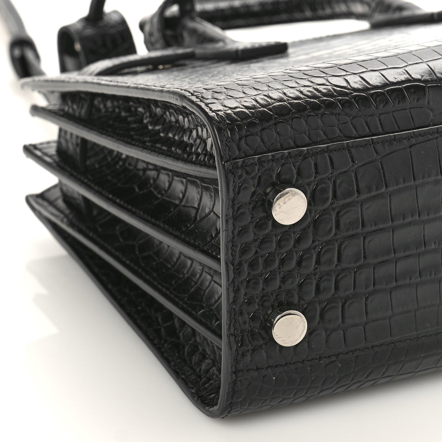 Calfskin Crocodile Embossed Nano Sac De Jour Black