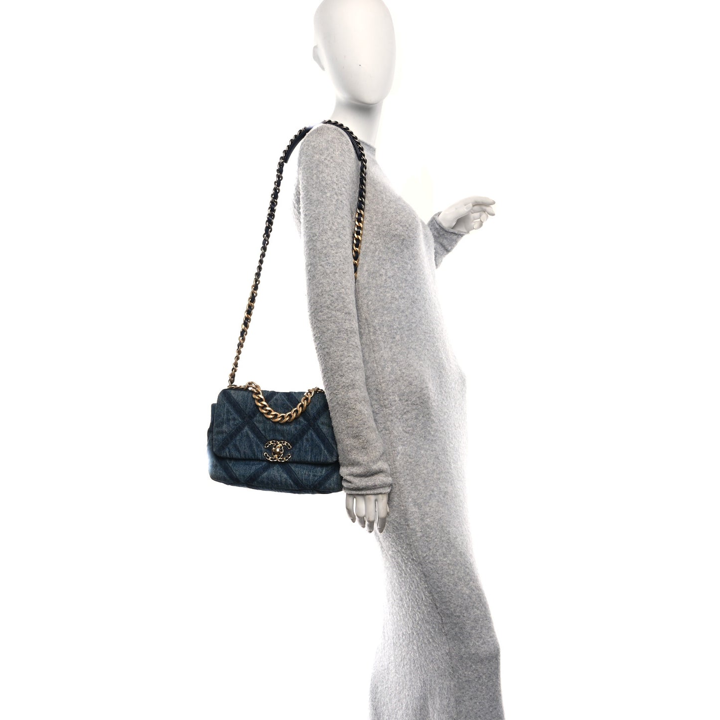Denim Quilted Medium Chanel 19 Flap Blue