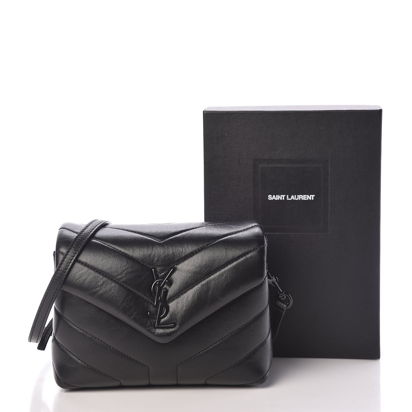 Calfskin Y Quilted Monogram Toy Loulou Crossbody Bag Black