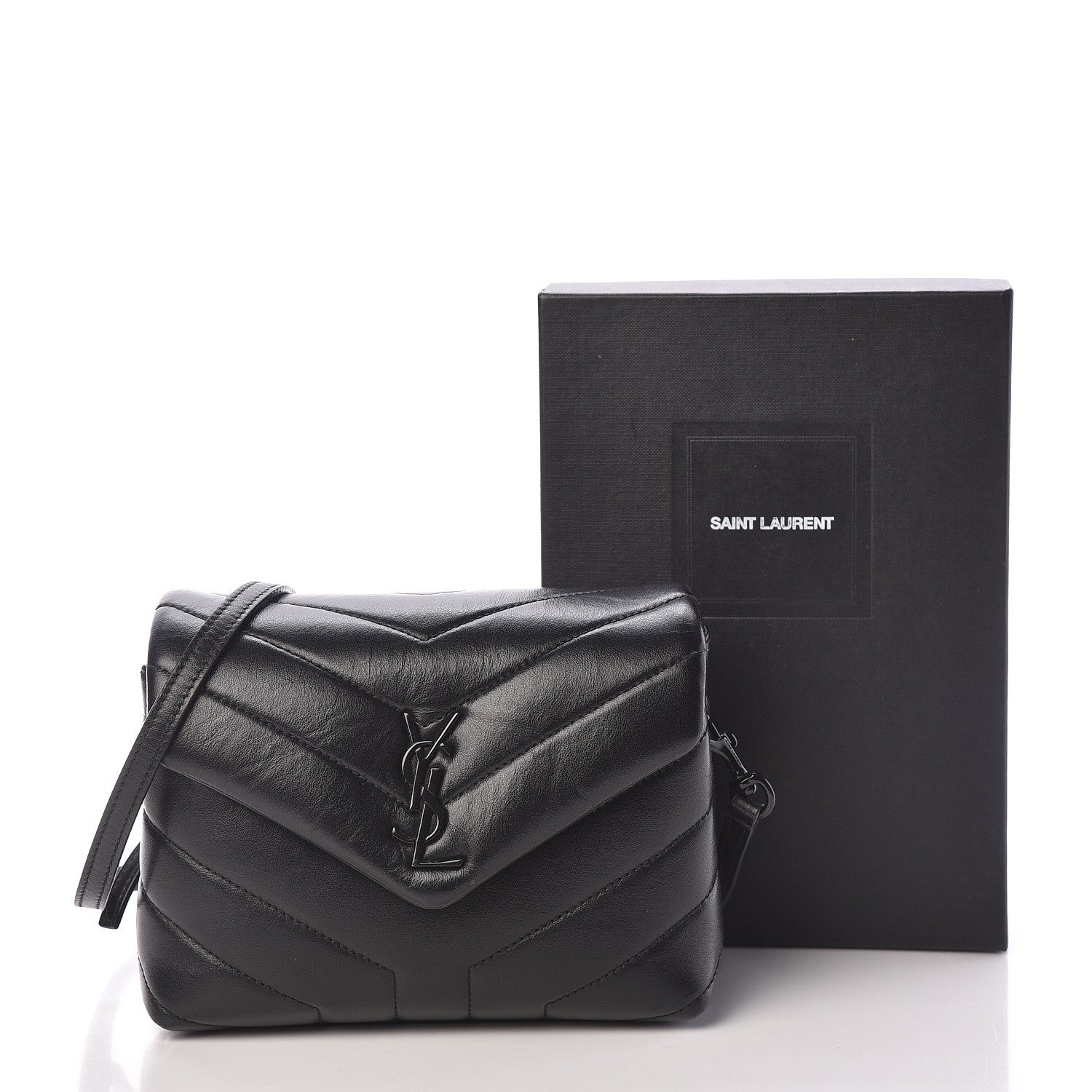 Saint Laurent Calfskin Y Quilted Monogram Toy Loulou Crossbody Bag Black 11 of 11