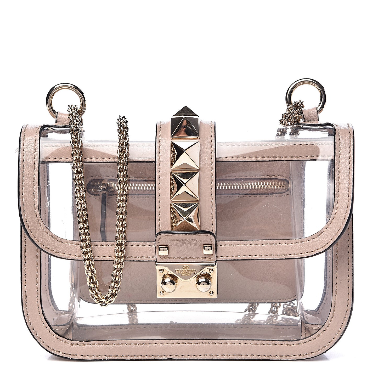PVC Nappa Naked Small Glam Lock Rockstud Flap Poudre
