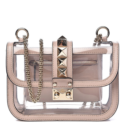 Valentino Garavani PVC Nappa Naked Small Glam Lock Rockstud Flap Poudre 1 of 12