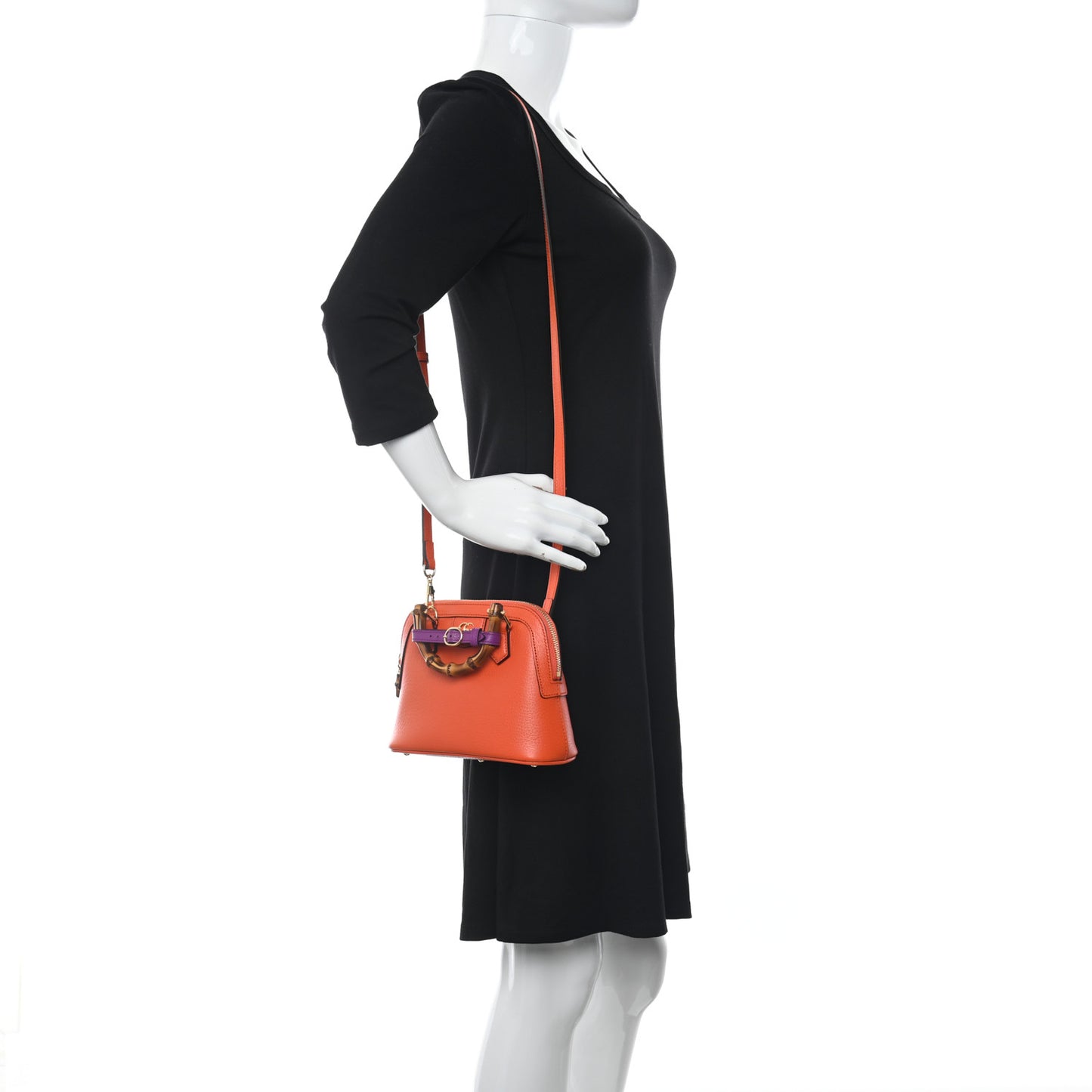 Textured Dollar Calfskin Mini Diana Dome Tote Bag Deep Orange Spicy Cyclamin
