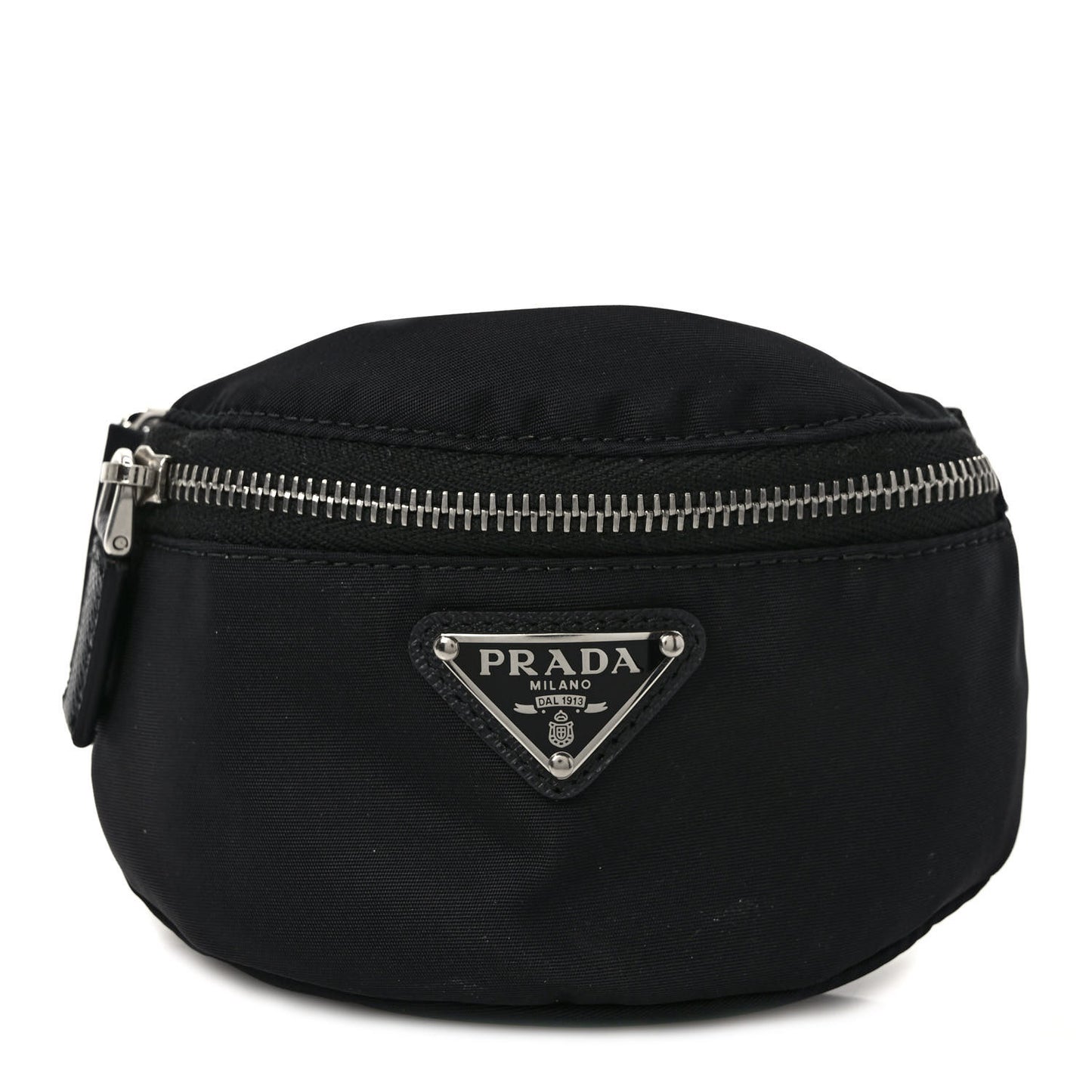 Re-Nylon Travel Saffiano Metal Triangle Logo Mini Arm Pouch Black