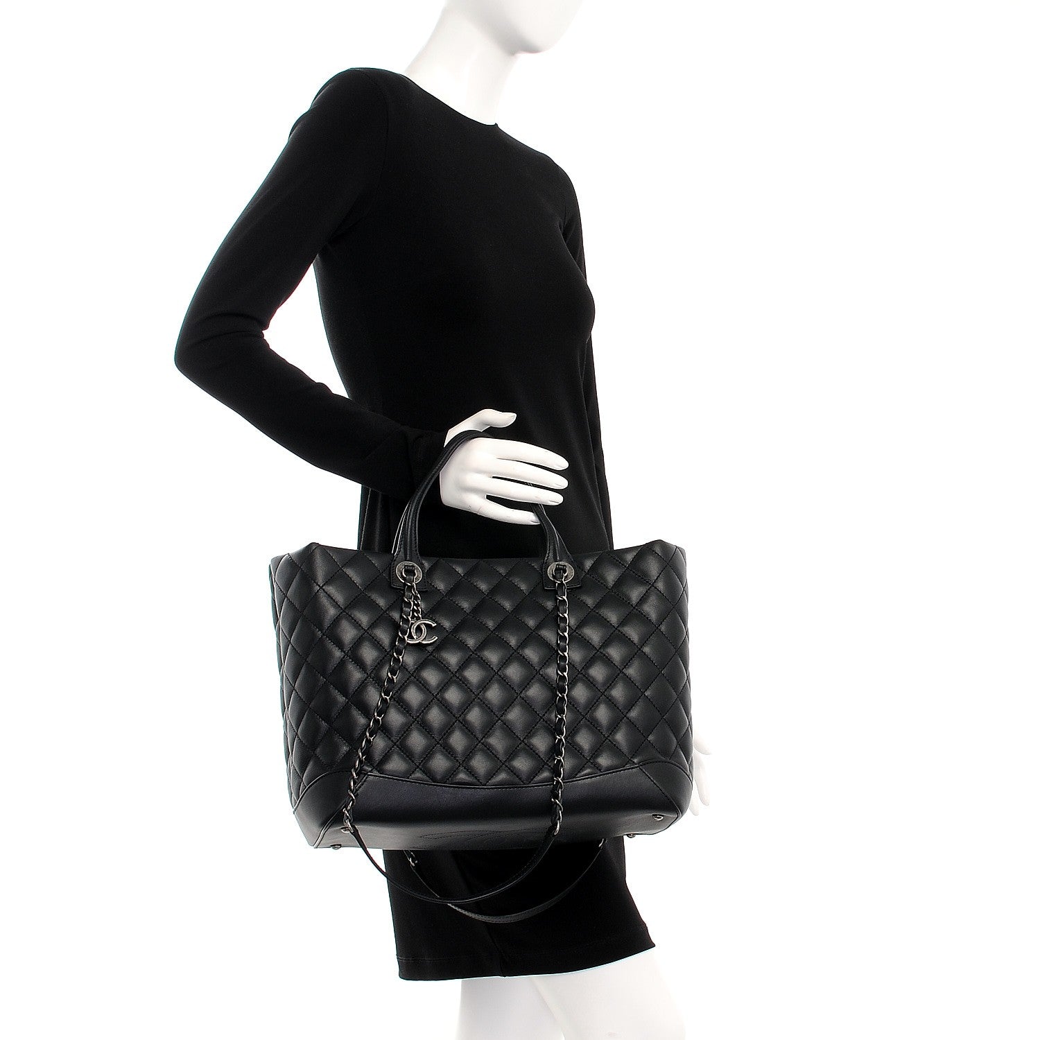 Chanel Calfskin Quilted Large Easy Shopping Tote Black 2 of 11