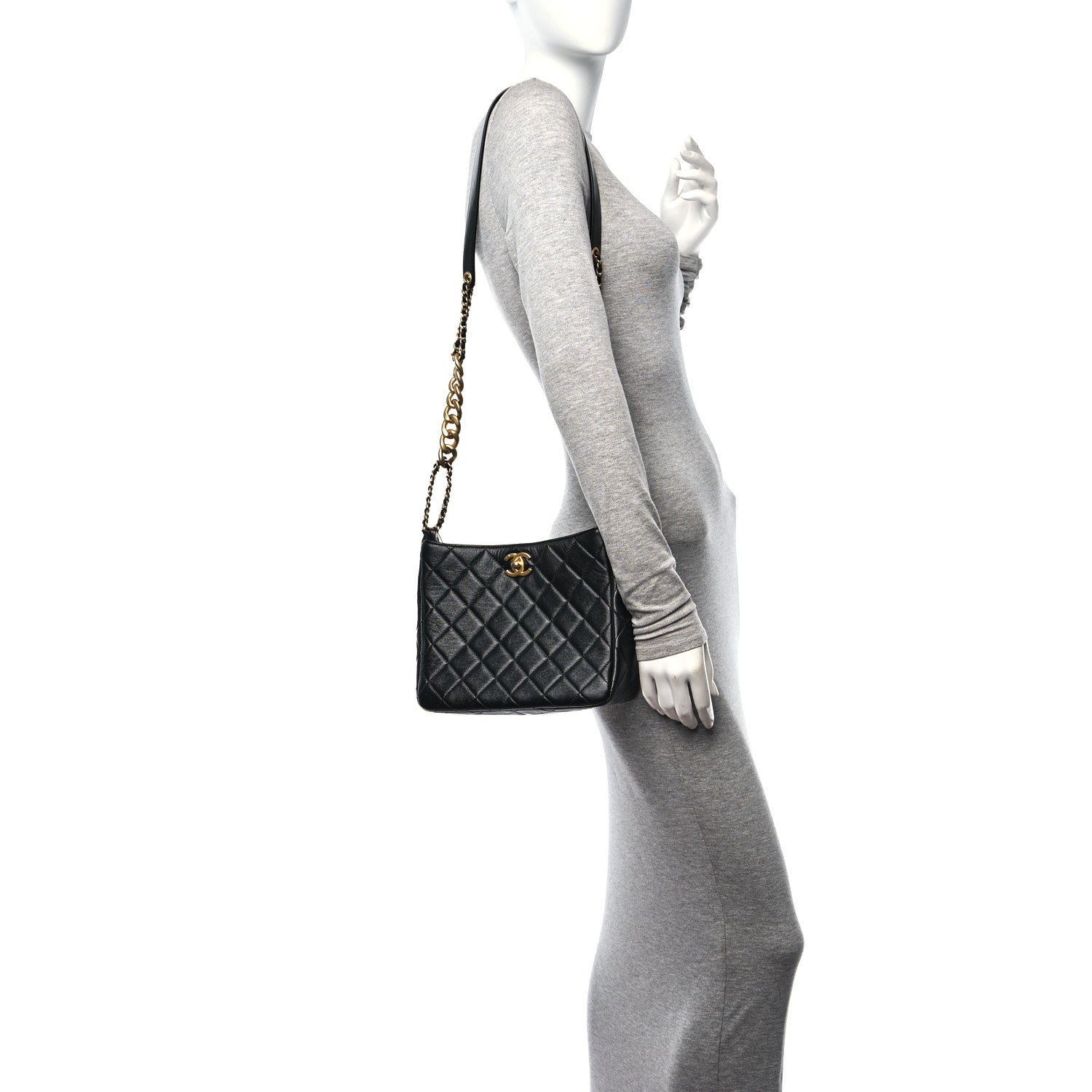 Chanel Shiny Lambskin Quilted CC Hobo Black 2 of 11