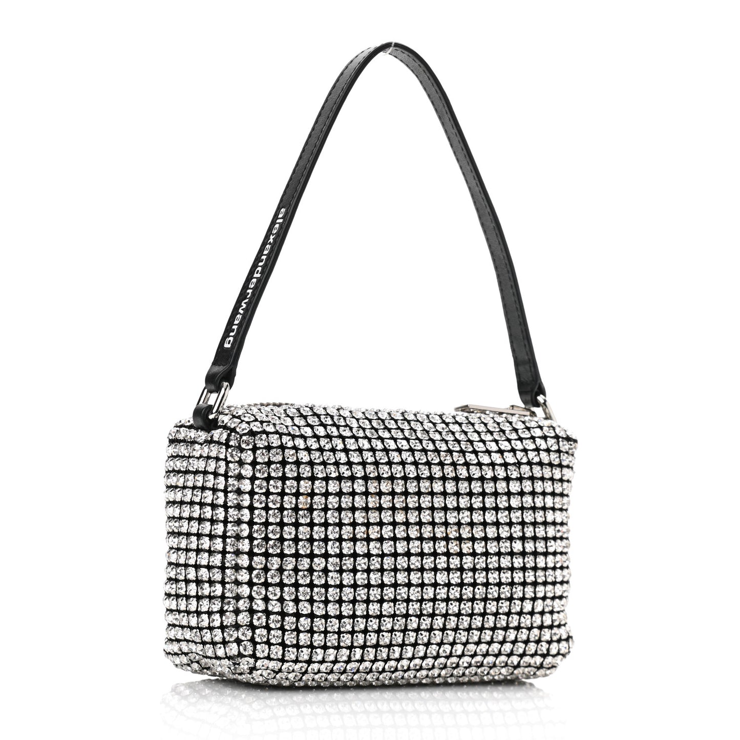 Mesh Crystal Rhinestone Mini Heiress Pouch Black Silver