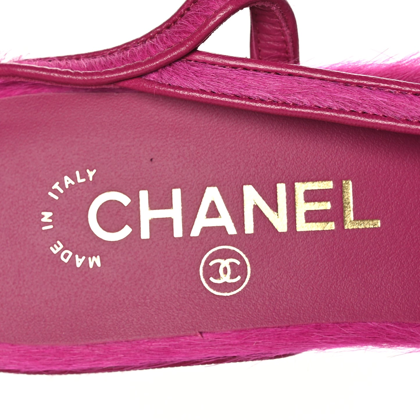 Pony Hair CC Slingback Sandals 38.5 Fuchsia Black