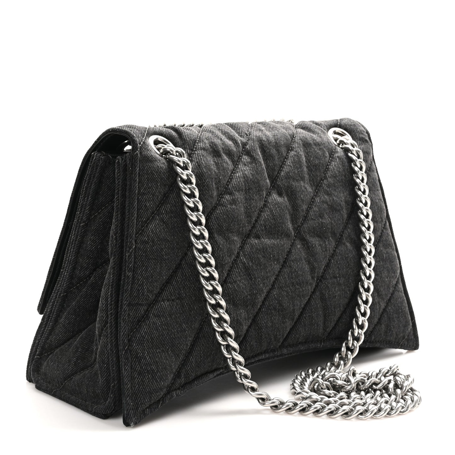 Washed Denim Quilted Medium Crush Chain Bag Black