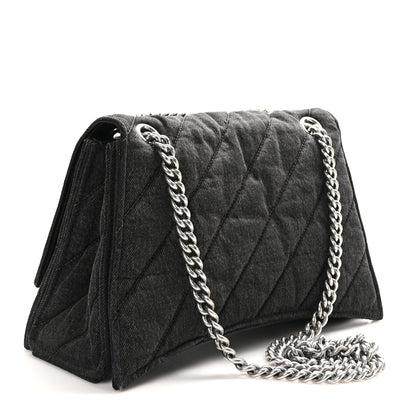 Balenciaga Washed Denim Quilted Medium Crush Chain Bag Black 3 of 9