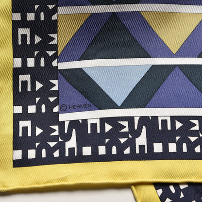 Hermes Silk Ex-Libris En Cravates 90 Scarf Jaune Marine Ciel 4 of 6