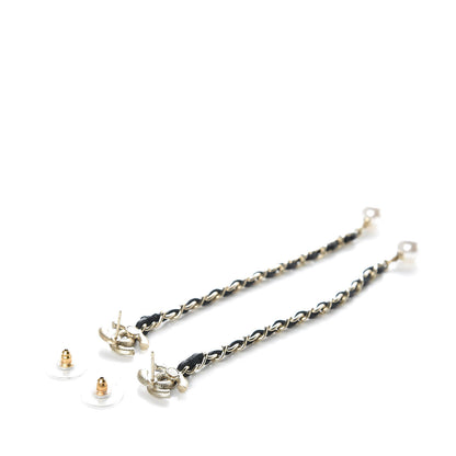 Chanel Pearl Calfskin Chain Long Earrings Gold Black 3 of 5