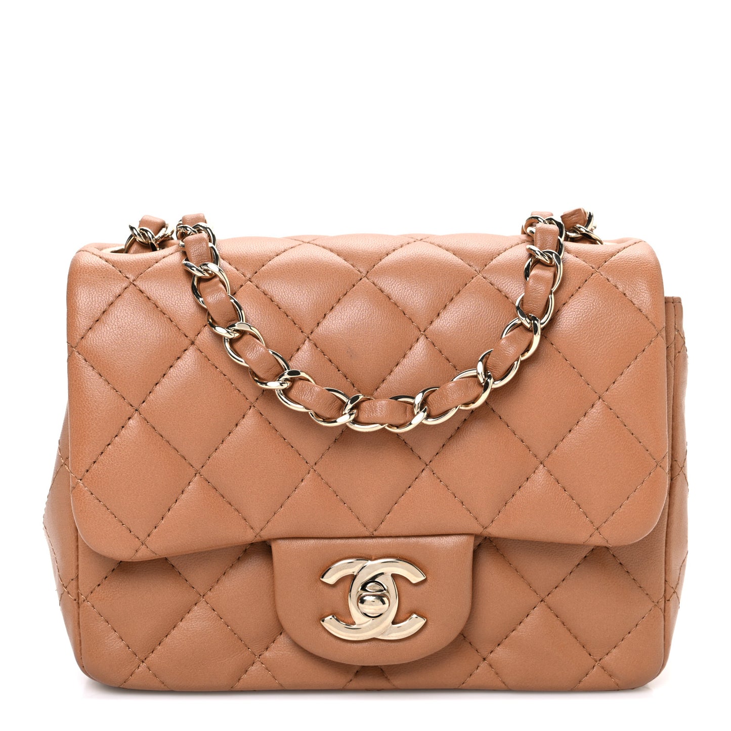 Lambskin Quilted Mini Square Flap Brown