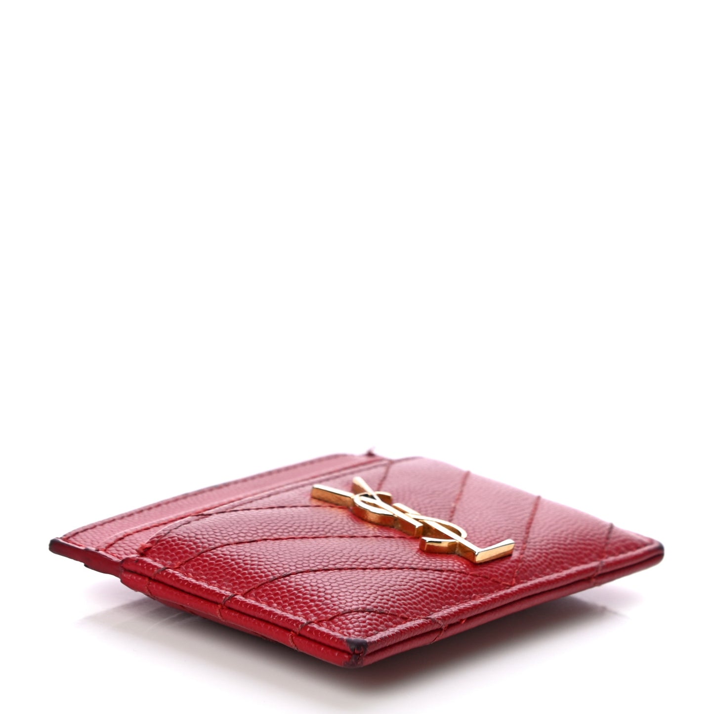 Grain De Poudre Matelasse Chevron Monogram Credit Card Case New Red