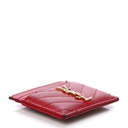 Saint Laurent Grain De Poudre Matelasse Chevron Monogram Credit Card Case New Red 4 of 18