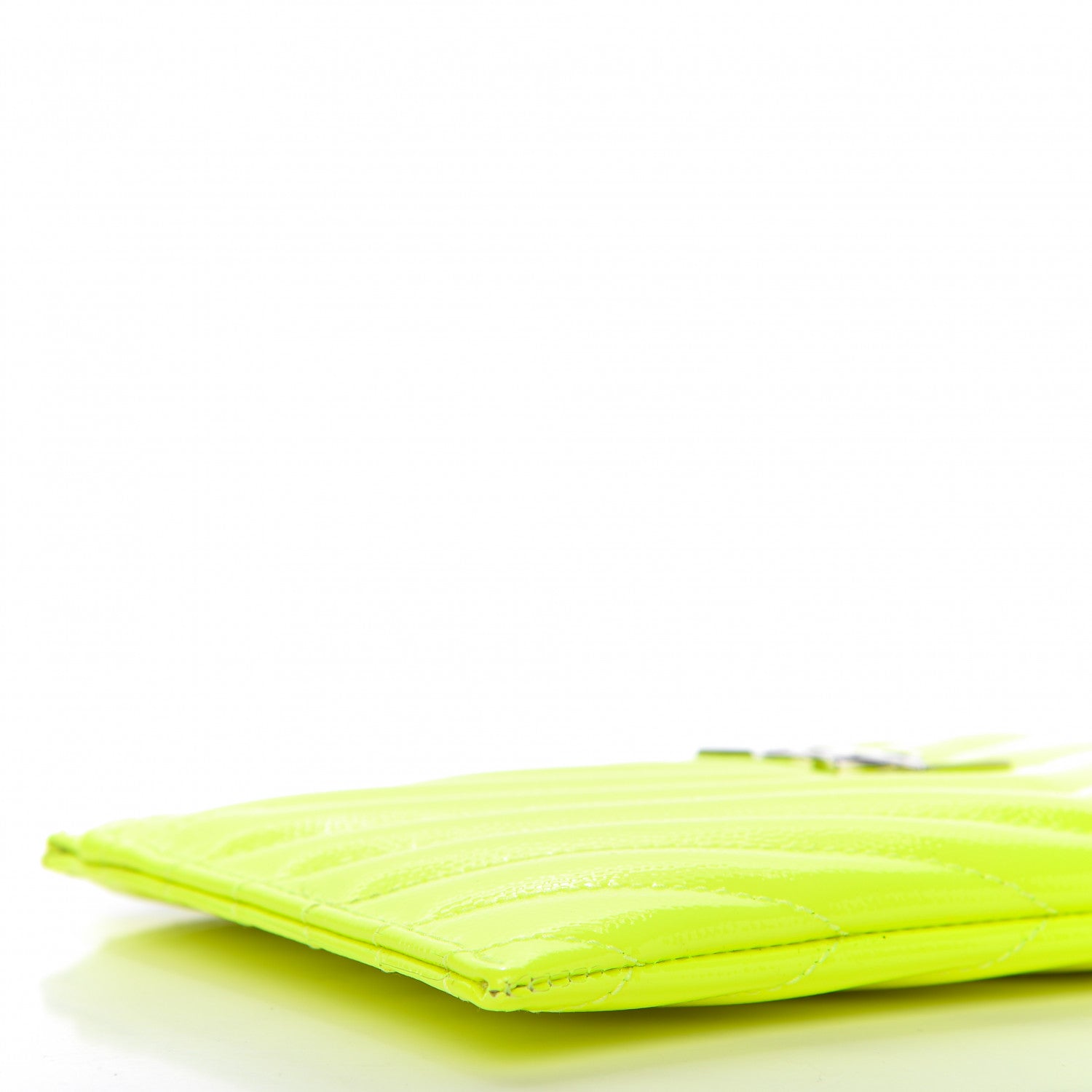 Saint Laurent Patent Grain De Poudre Matelasse Chevron Monogram Bill Pouch Neon Yellow 6 of 9