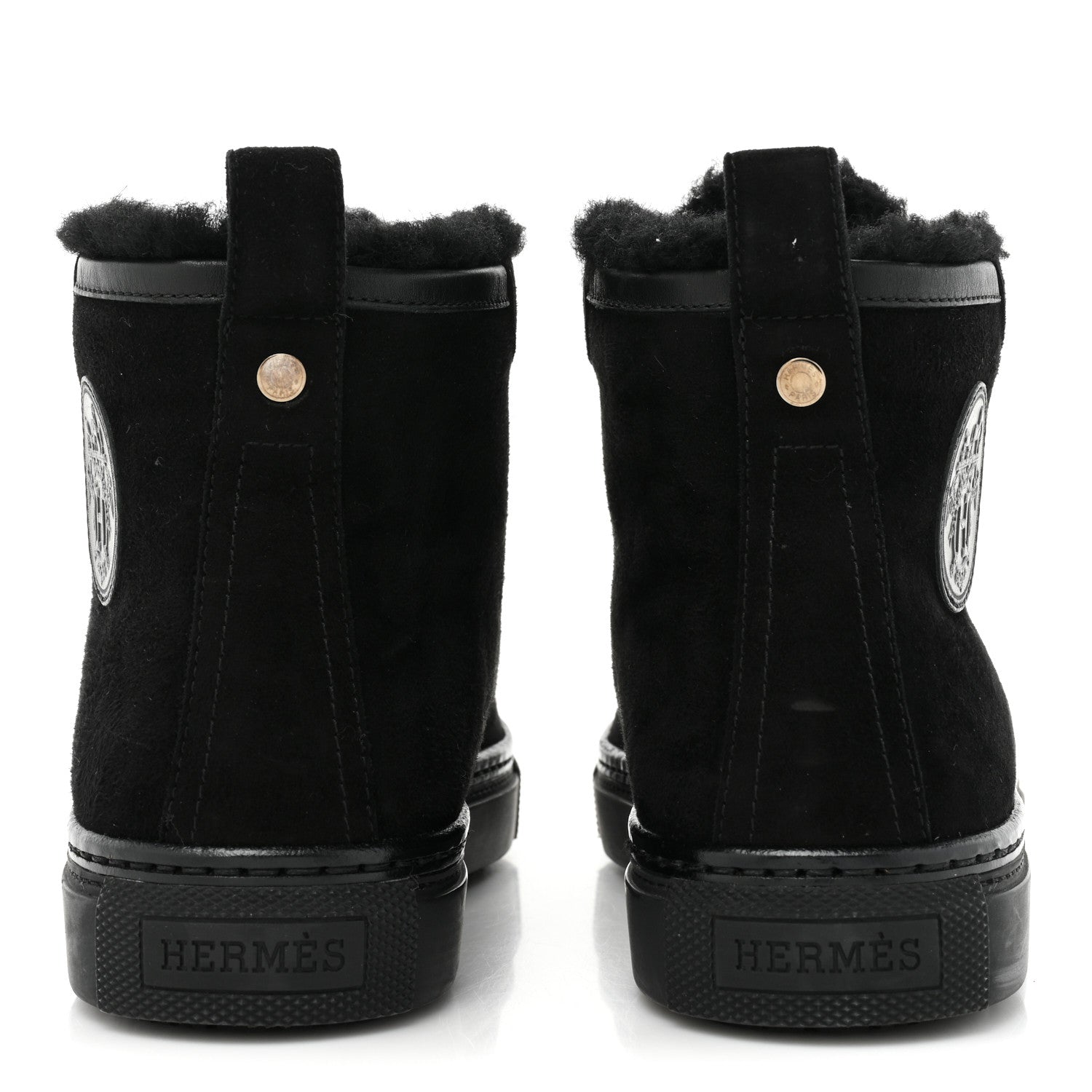 Hermes Suede Shearling Womens Jimmy High Top Sneakers 35 Black 4 of 12