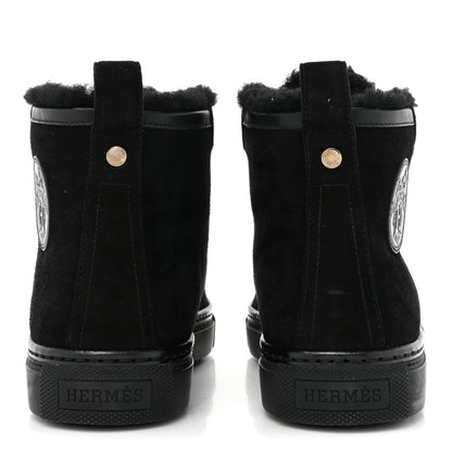 Hermes Suede Shearling Womens Jimmy High Top Sneakers 35 Black 4 of 12