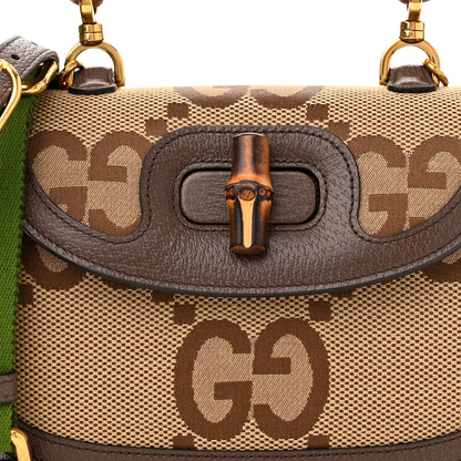 Gucci Monogram Jumbo GG Textured Dollar Calfskin Web Small Bamboo 1947 Top Handle Bag Camel Ebony New Acero 8 of 10