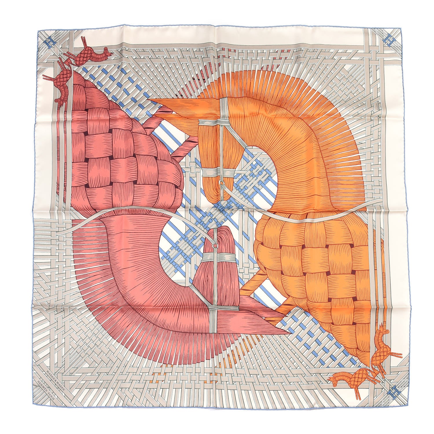Hermes Silk Masan & Masan Scarf 90 Grege Potiron Bois De Rose 1 of 4