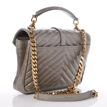 Saint Laurent Waxed Calfskin Matelasse Chevron Medium Monogram College Bag Fog Gray 3 of 7