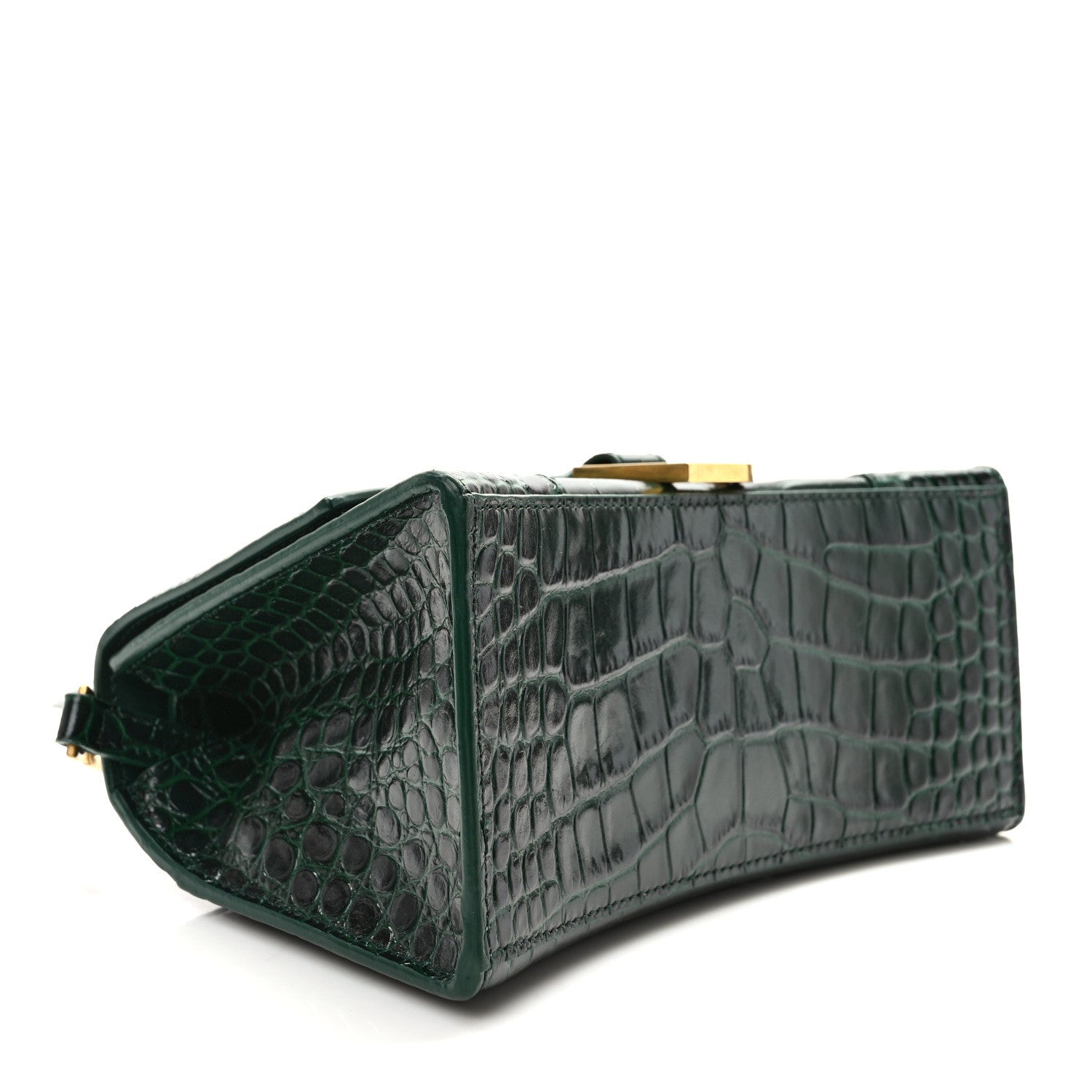 Balenciaga Shiny Calfskin Crocodile Embossed Small Hourglass Top Handle Bag Forest Green 4 of 8