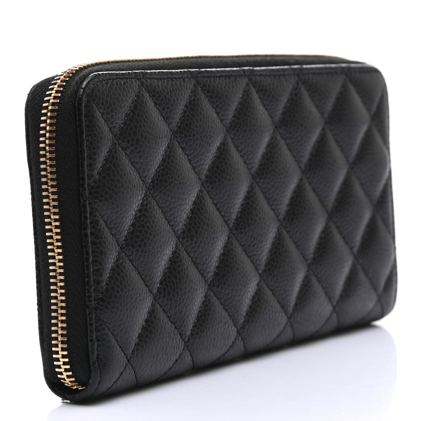 Caviar Quilted Large Gusset Zip Around Wallet Black