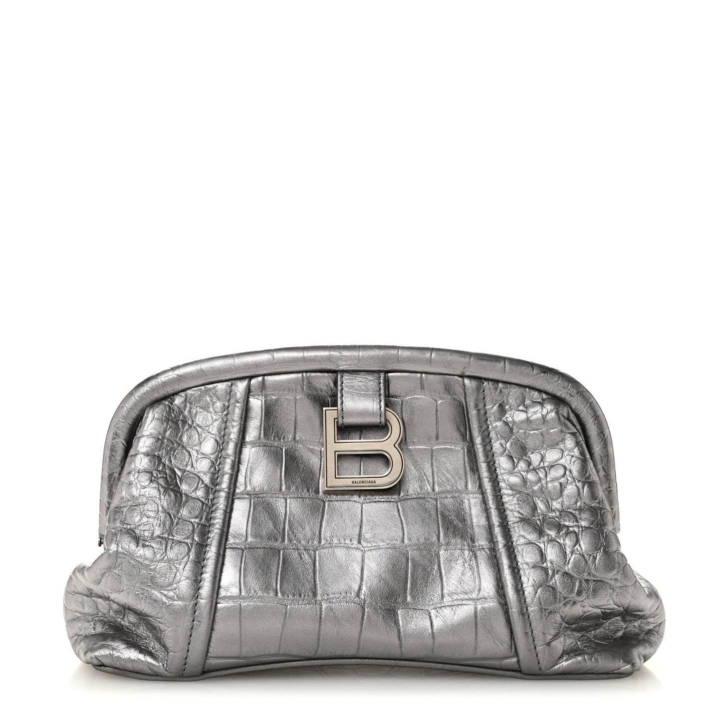 Extra Supple Calfskin Crocodile Embossed Editor Clutch Silver