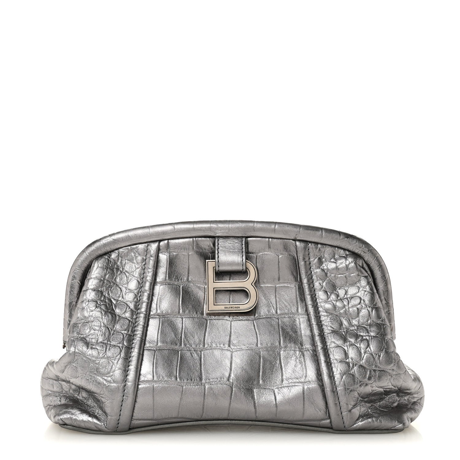 Balenciaga Extra Supple Calfskin Crocodile Embossed Editor Clutch Silver 1 of 7