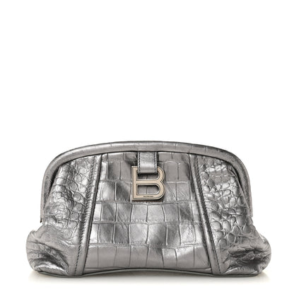 Balenciaga Extra Supple Calfskin Crocodile Embossed Editor Clutch Silver 1 of 7