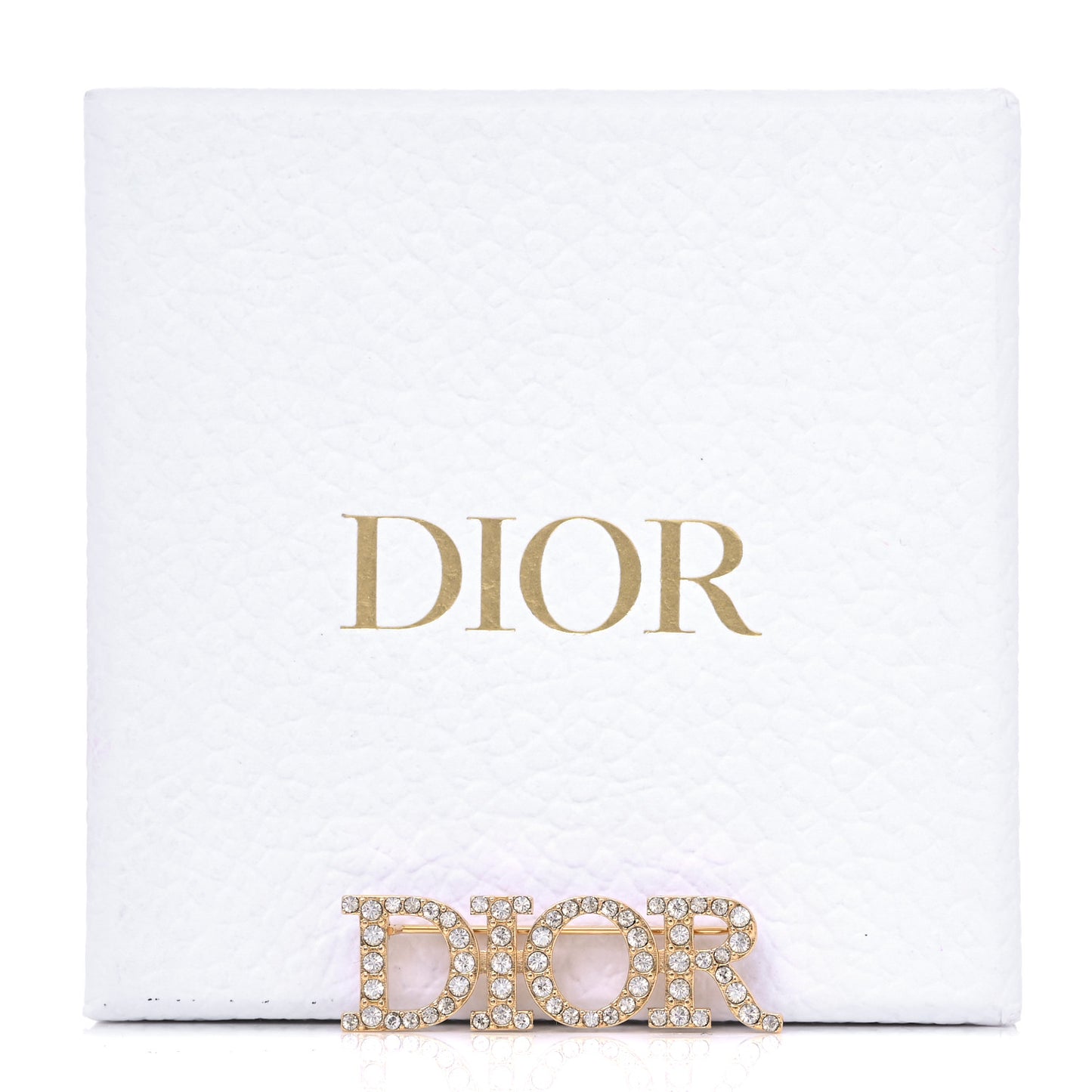 Crystal Dior Logo Brooch Gold