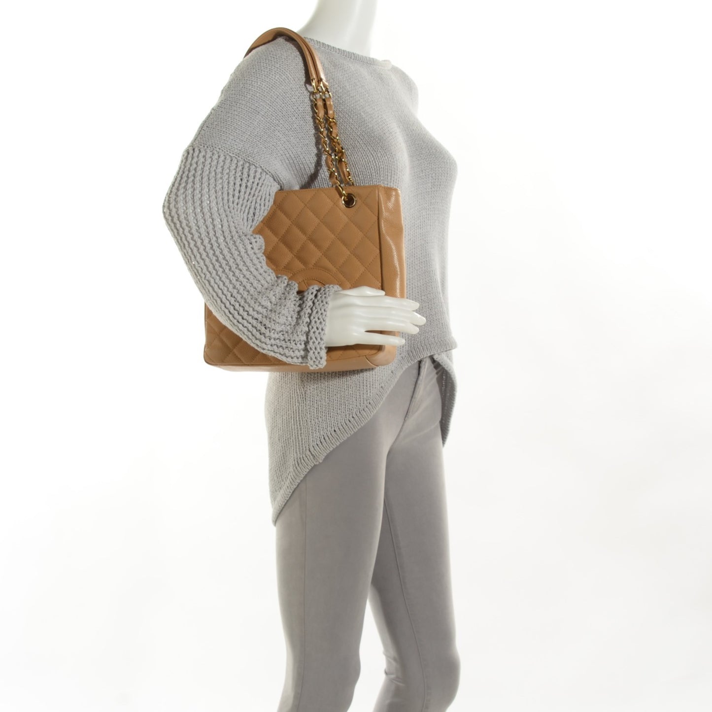 Caviar Quilted Petit Shopping Tote PST Beige