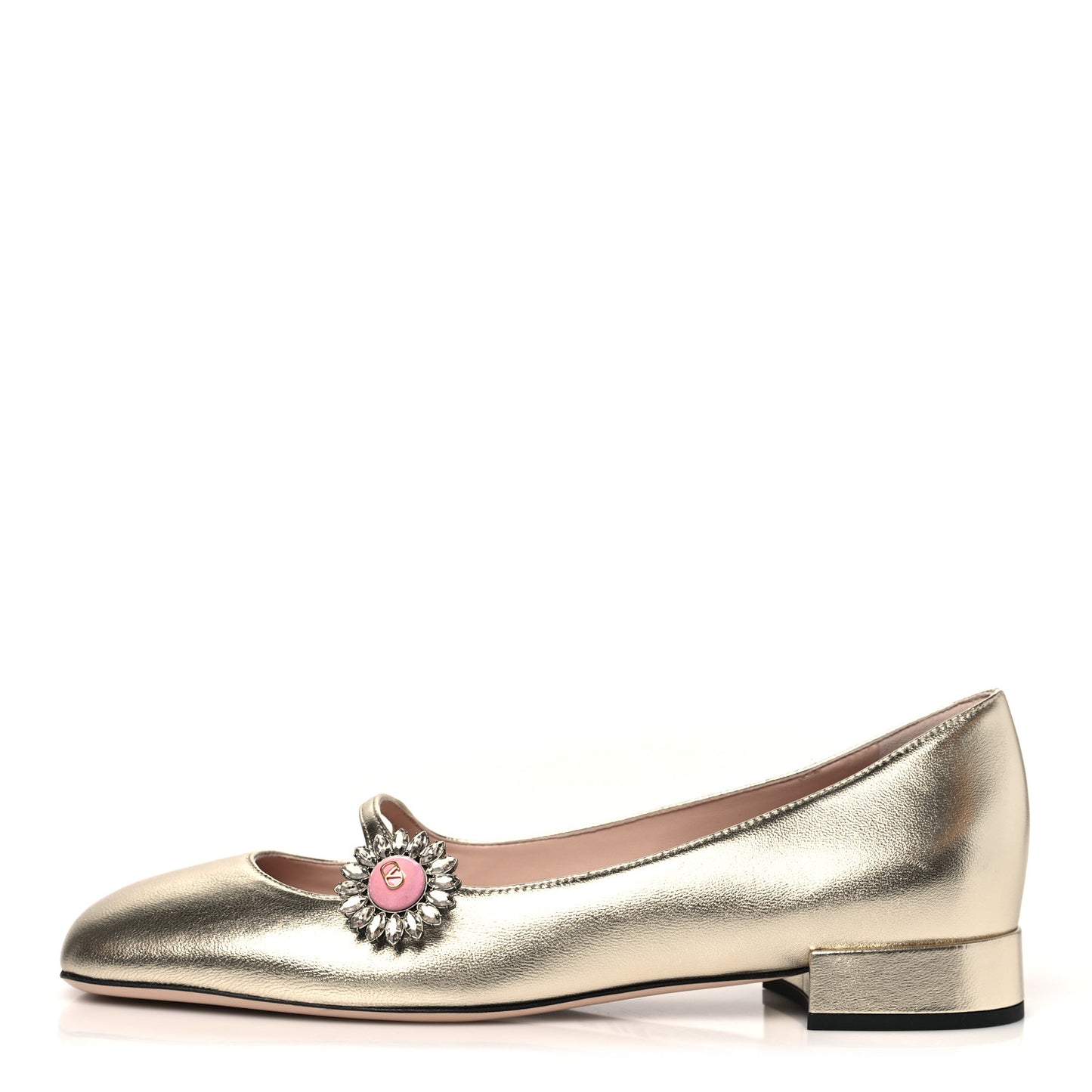 Metallic Kidskin Jewel Button Mary Jane Flats 38.5 Gold Pink