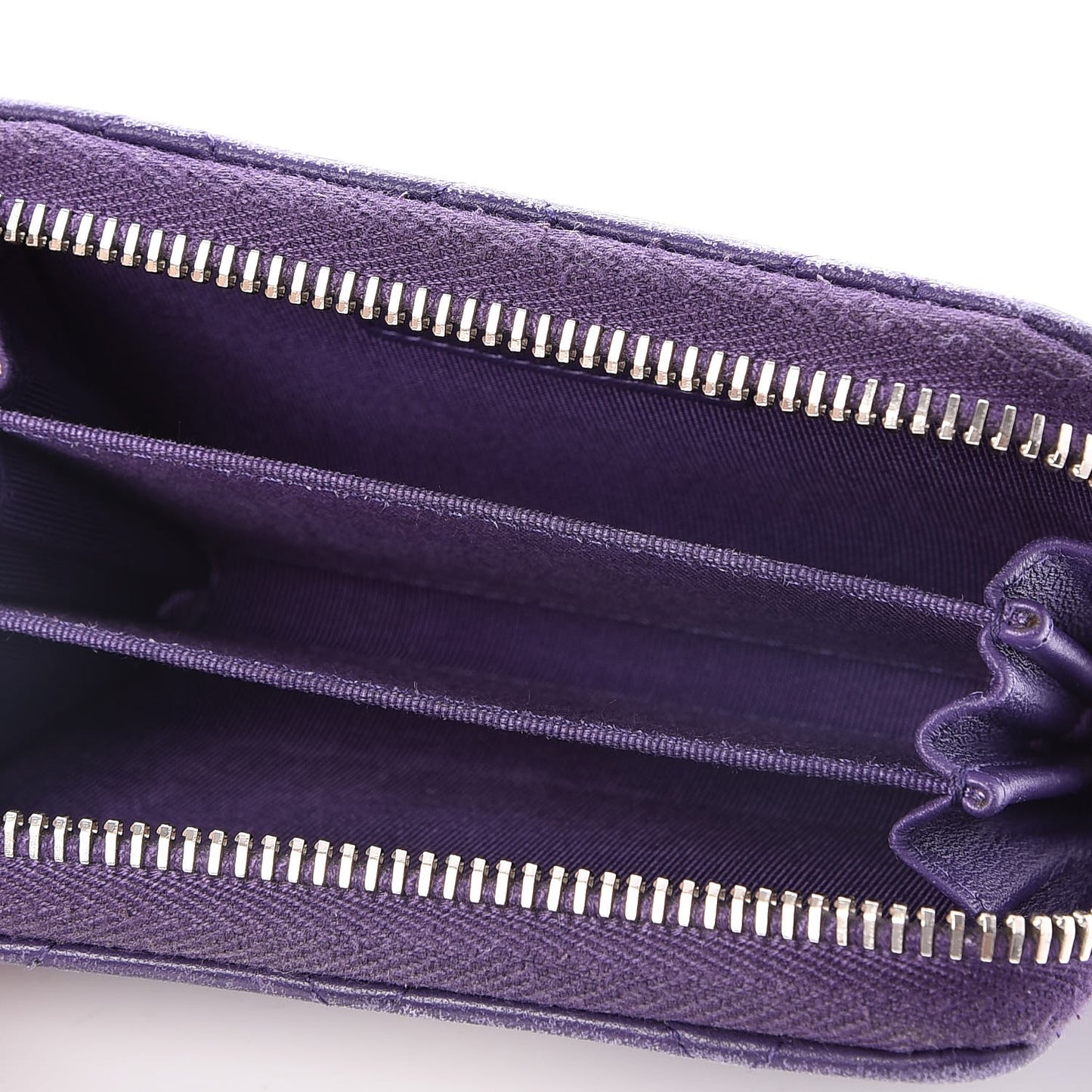 Lambskin Quilted Zip Around Coin Purse Wallet Purple