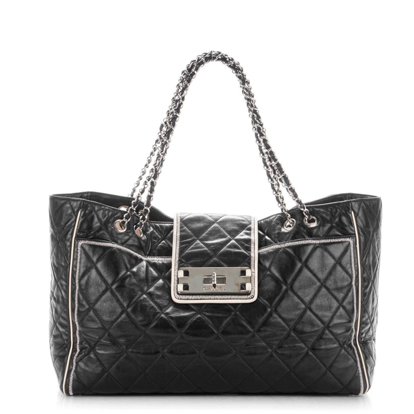 Lambskin Quilted East West Large Tote Black