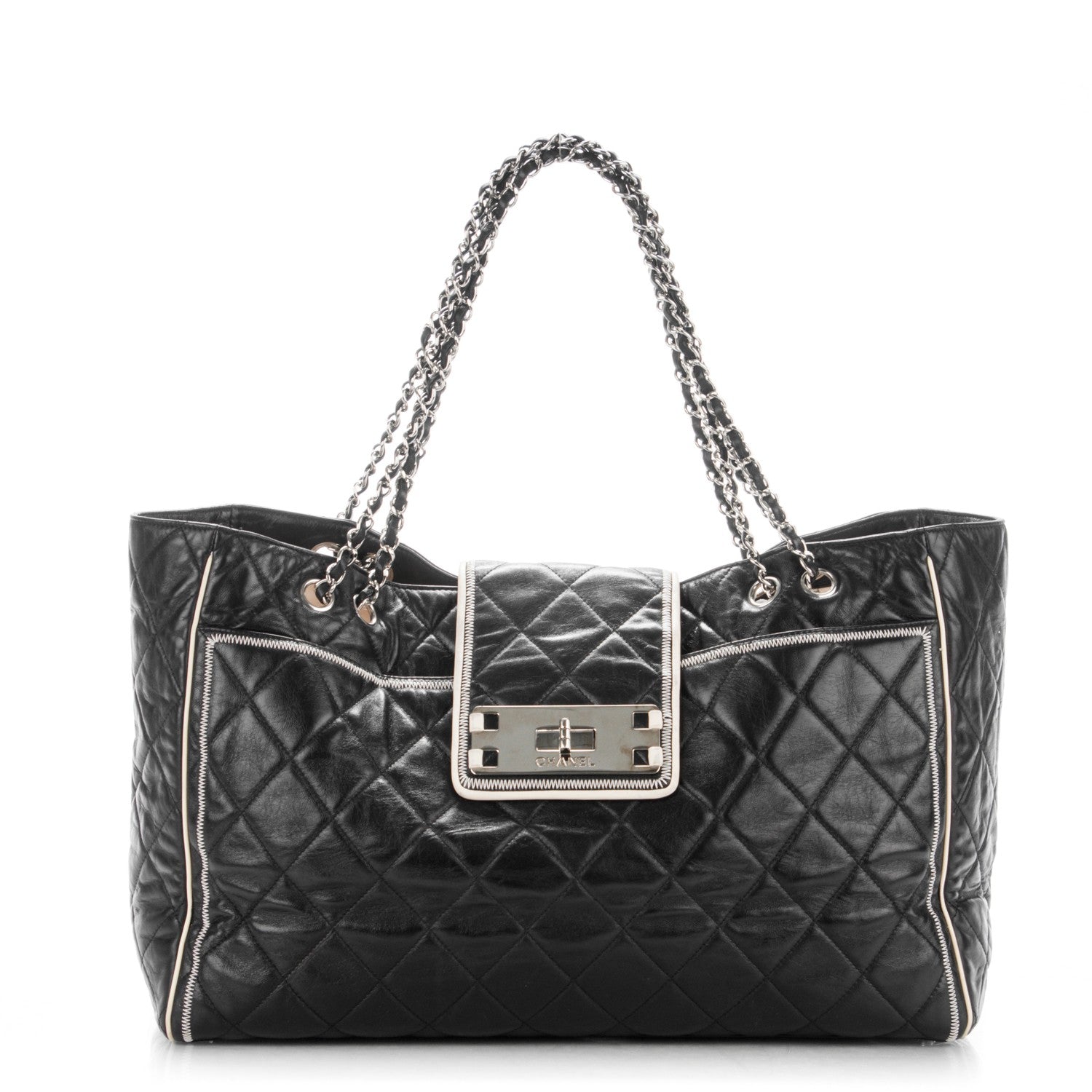 Chanel Lambskin Quilted East West Large Tote Black 1 of 8