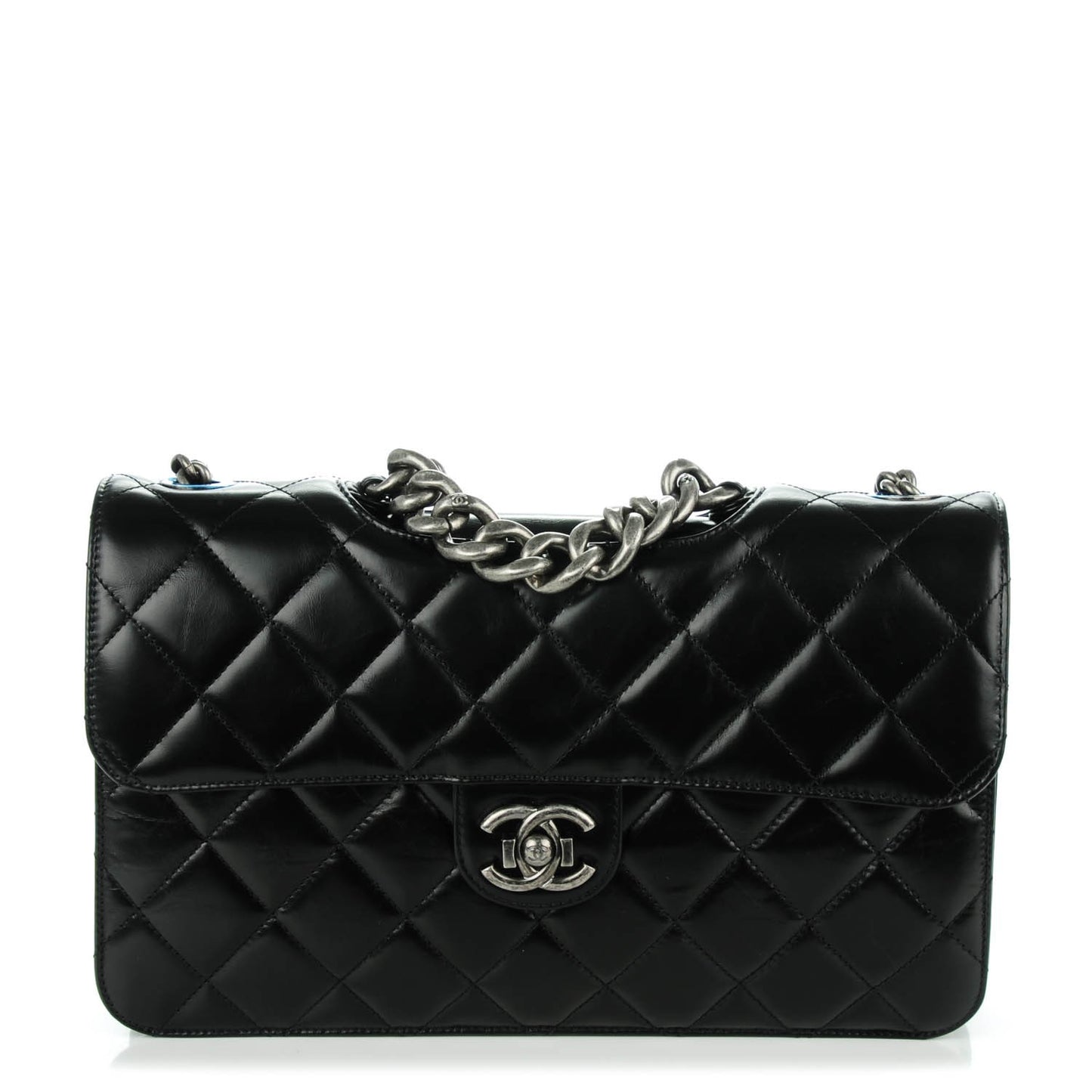 Calfskin Quilted Large Perfect Edge Flap Black