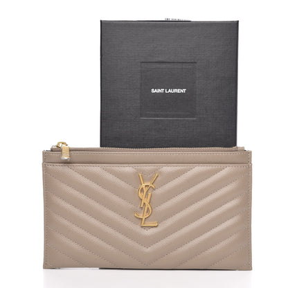 Saint Laurent Grain De Poudre Chevron Monogram Bill Pouch Dark Beige 8 of 8
