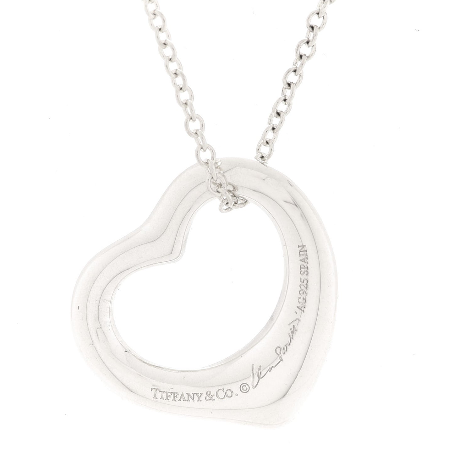 Sterling Silver 16mm Elsa Peretti Open Heart Pendant Necklace