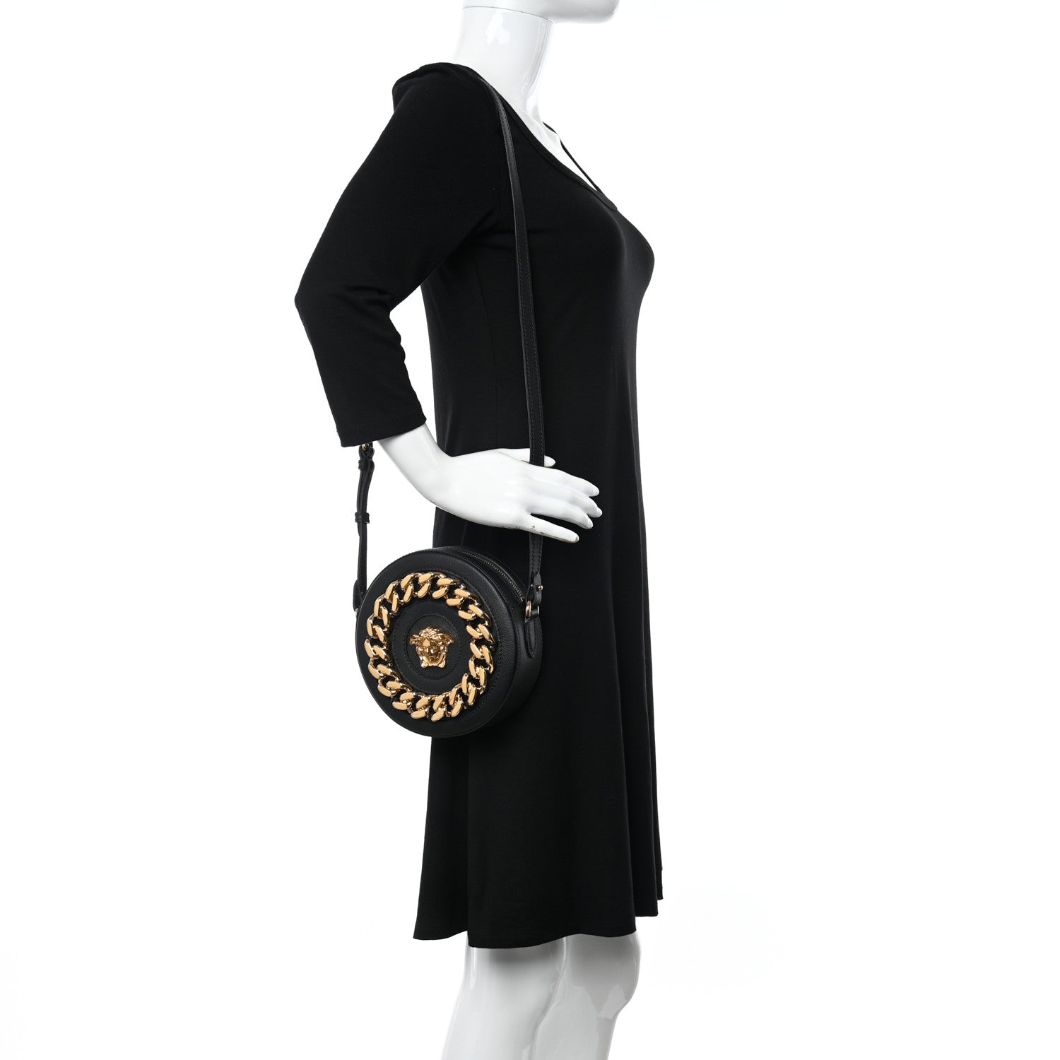Versace Grained Calfskin Mini La Medusa Disco Round Crossbody Bag Black 2 of 8