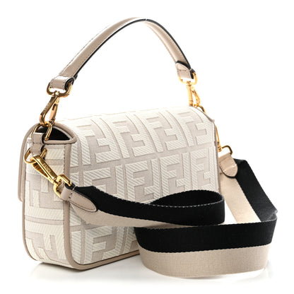 Fendi Canvas Vitello King FF Embroidered Baguette Grezzo White Nuvola 3 of 9
