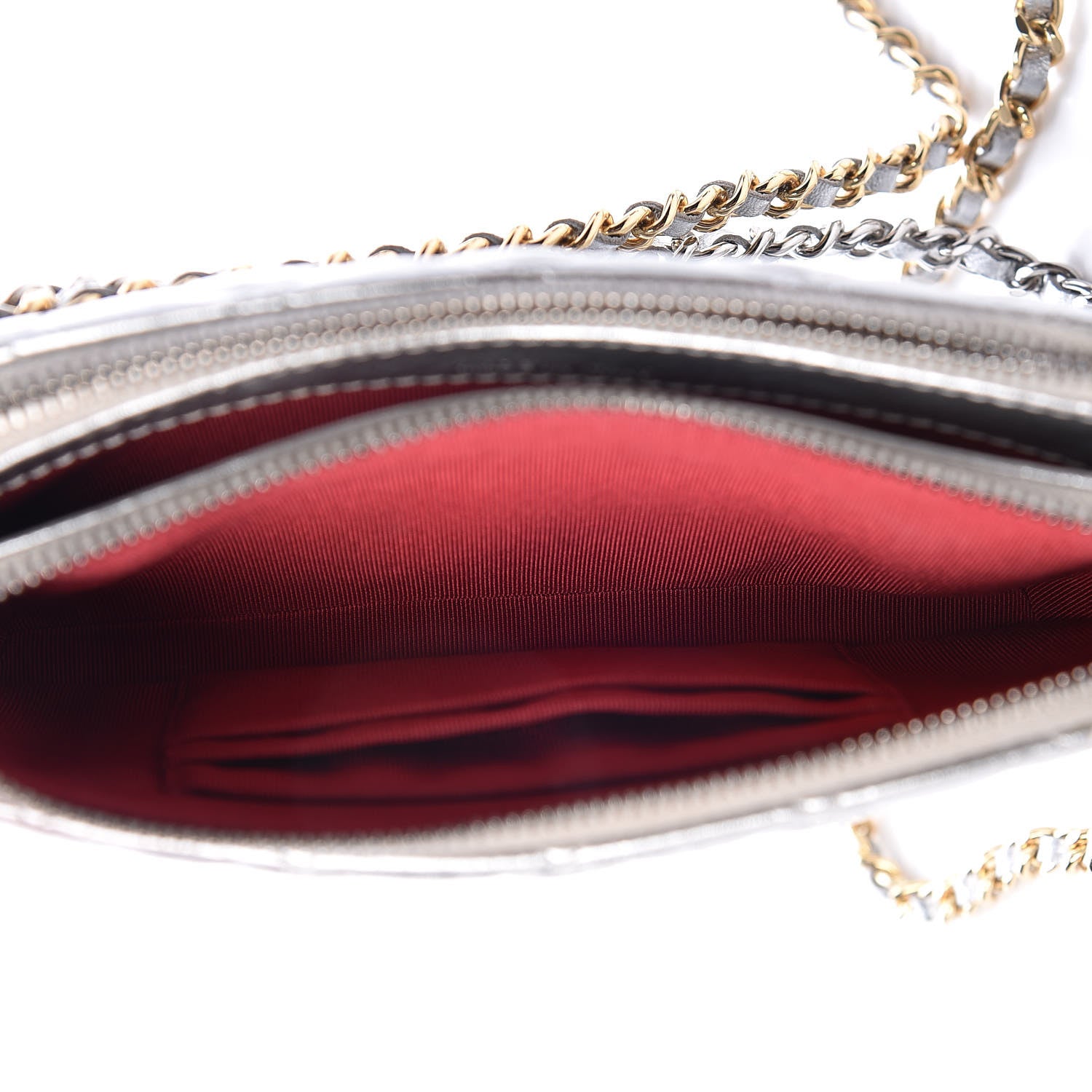 Chanel Metallic Lambskin Calfskin Quilted Small Gabrielle Clutch With Chain Silver 6 of 13