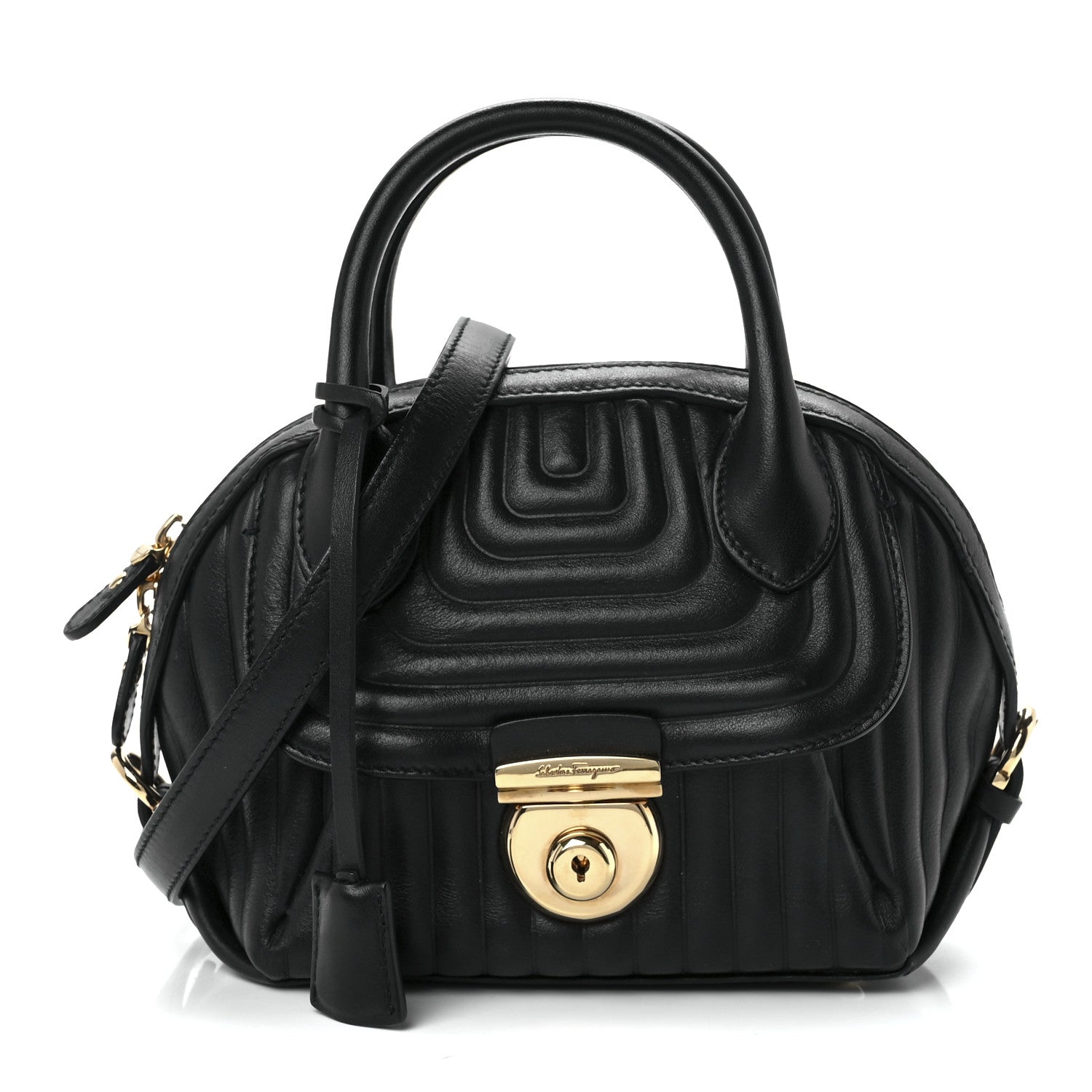 Salvatore Ferragamo Calfskin Quilted Fiamma Bag Black 1 of 9