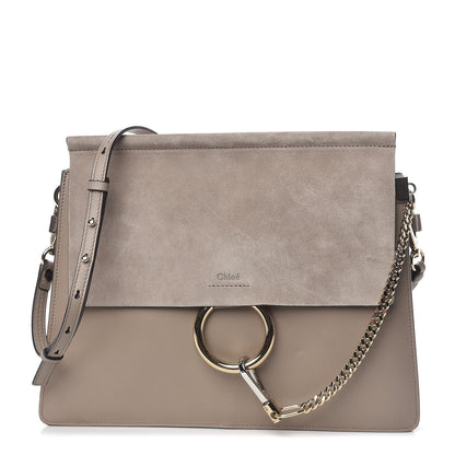 Chloe Calfskin Suede Medium Faye Shoulder Bag Motty Grey 1 of 13