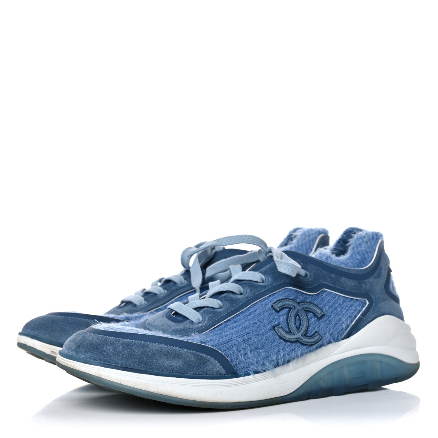 Suede Calfskin Stretch Fabric CC Sneakers Light Blue