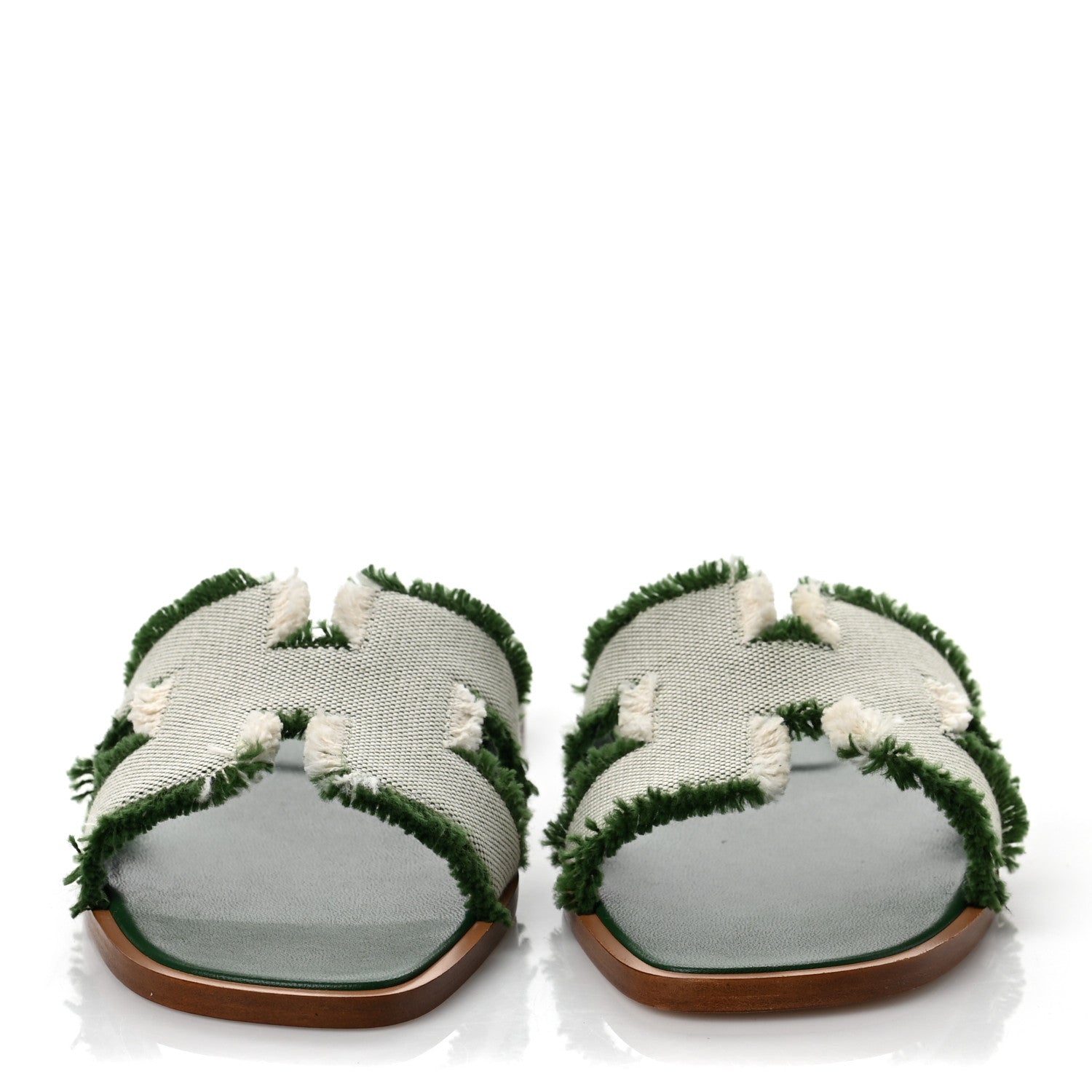 Hermes Toile H Oran Fringe Sandals 36 Vert 2 of 9